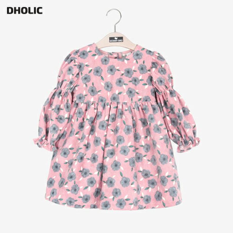 パフスリーブフラワーワンピース・p010878 キッズ【3~8才】【ops】【ワンピース 花柄 フラワー 長袖 パフスリーブ パフ袖 可愛い かわいい ガーリー 女の子 秋 冬 韓国 韓国子供服 子供 こども 子供服 こども服】【KIDS】