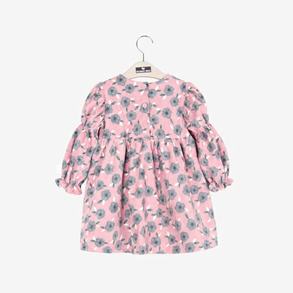 パフスリーブフラワーワンピース・p010878 キッズ【3~8才】【ops】【ワンピース 花柄 フラワー 長袖 パフスリーブ パフ袖 可愛い かわいい ガーリー 女の子 秋 冬 韓国 韓国子供服 子供 こども 子供服 こども服】【KIDS】