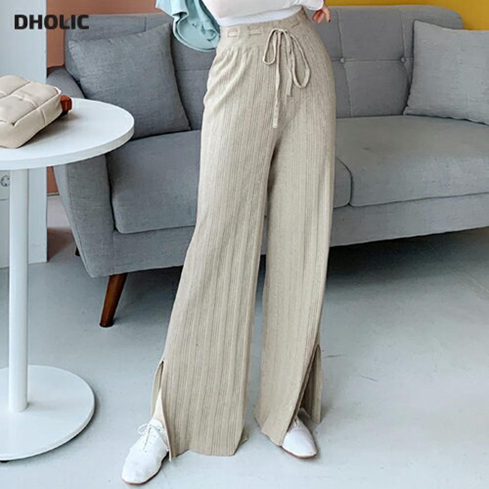 スリットニットパンツ・全3色・b62491 レディース 【pt】【韓国 ファッション ボトムス パンツ ロング ニットパンツ ウエストゴム 10分丈 十分丈 ストレート ハイウエスト 無地 ルーズ カジュアル 秋 冬】