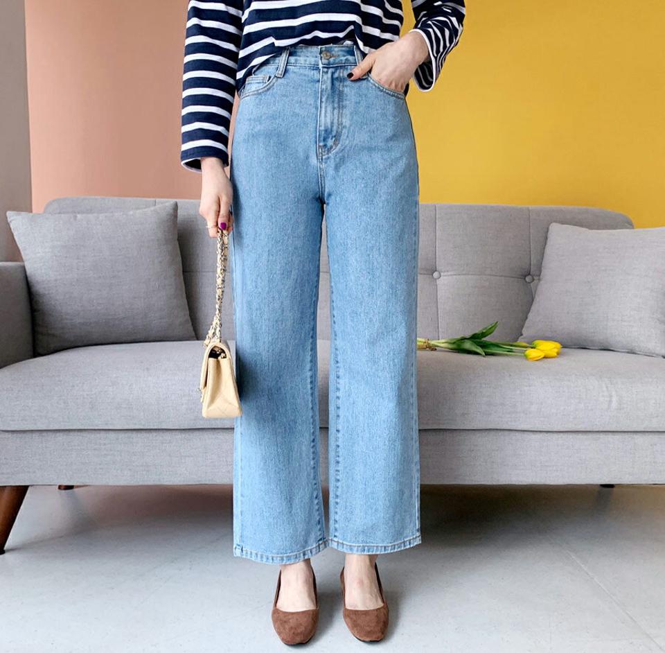 ハイウエストデニムパンツ・全3色・t62492 レディース 【pt】【韓国 ファッション ボトムス パンツ ロング デニム ベルトループ 10分丈 十分丈 ストレート ハイウエスト 無地 ベルトループ ルーズ カジュアル 秋 冬】