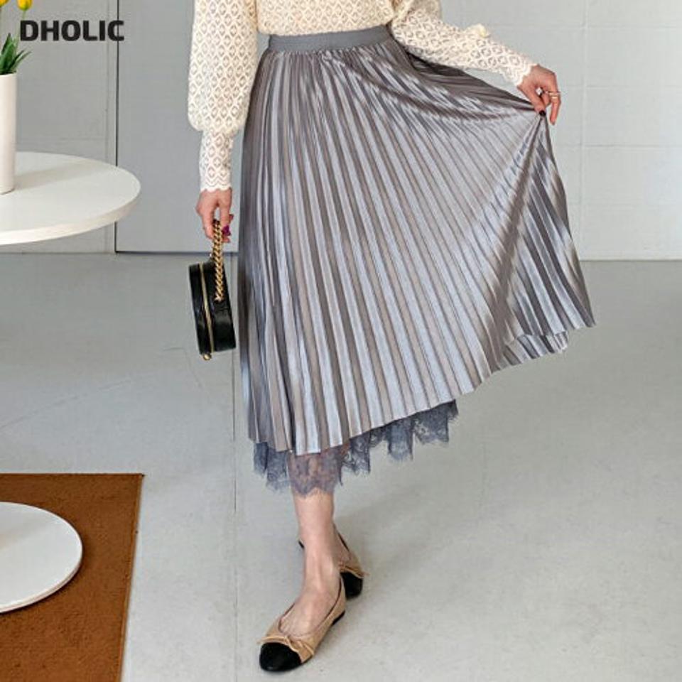 チュールリバーシブルスカート・全3色・b62489 レディース 【sk】【韓国 ファッション ボトムス スカート ロング Aライン ウエストゴム チュールレース プリーツ サテン スリム 体型カーバー 細身 ベーシック デイリー カジュアル 秋 冬】