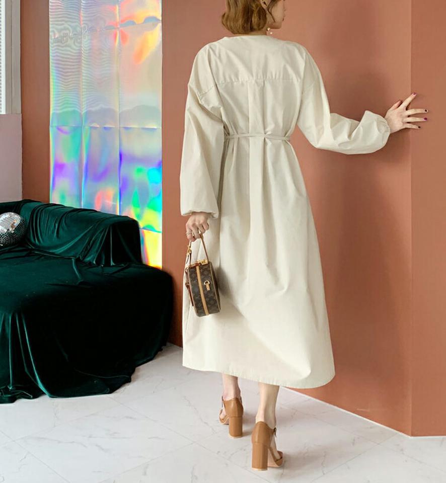 ストラップ付Vネックワンピース・全3色・t62468 レディース 【ops】【韓国 ファッション ワンピース ロング ロングワンピス 長袖 鎖骨 Vネック デコルテ ベルトループ ナチュラル 体型カバー デイリー 無地 ベーシック カジュアル 秋 冬】