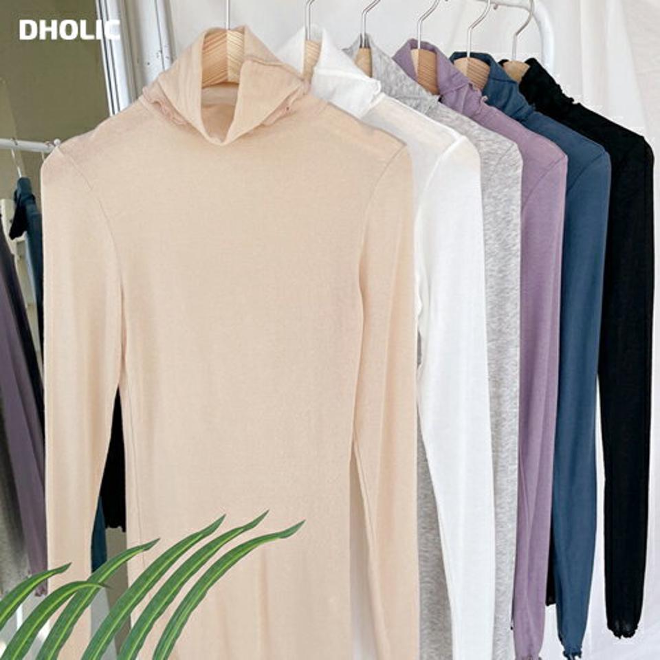 ウェーブシアーTシャツ・全6色・b62456 レディース 【tops】【韓国 ファッション トップス Tシャツ 長袖 シースルーTシャツ レイヤード タートルネック ハイネック ウェーブ デイリー ベーシック カジュアル 無地 カジュアル 秋 冬】