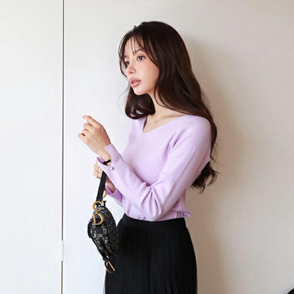 ダイアゴナルスリットニット・全4色・b66366 レディース 【tops】【トップス ニット ニットトップス 長袖 ダイアゴナル スリット 単色 無地 シンプル レディ 大人 上品 ユニーク パール 秋 冬 韓国 ファッション】【ハイホリHIHOLLI】