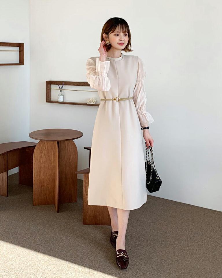 スリーブレスワンピース・全2色・t64809 レディース 【ops】【韓国 ファッション ワンピース ロング ロングワンピス Aライン ラウンドネック スリーブレス バックスリット ファスナー ライン カジュアル 秋 冬】