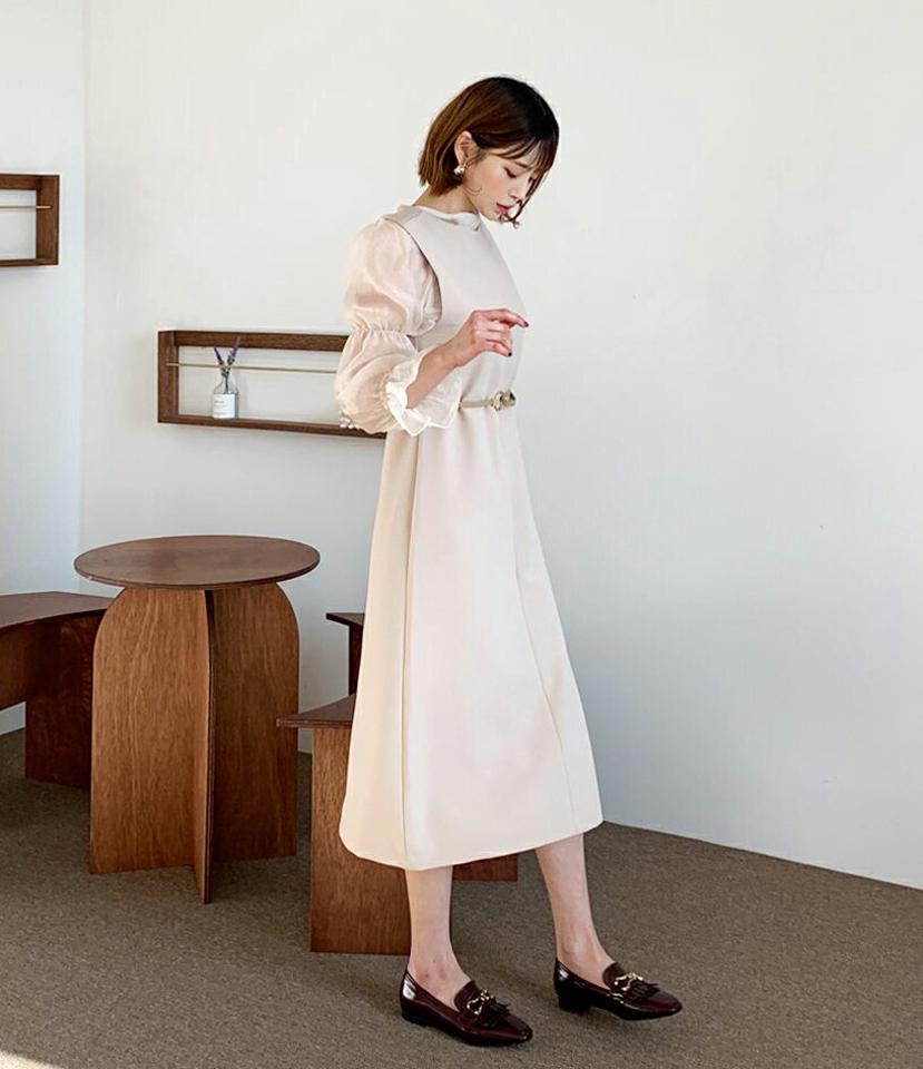 スリーブレスワンピース・全2色・t64809 レディース 【ops】【韓国 ファッション ワンピース ロング ロングワンピス Aライン ラウンドネック スリーブレス バックスリット ファスナー ライン カジュアル 秋 冬】