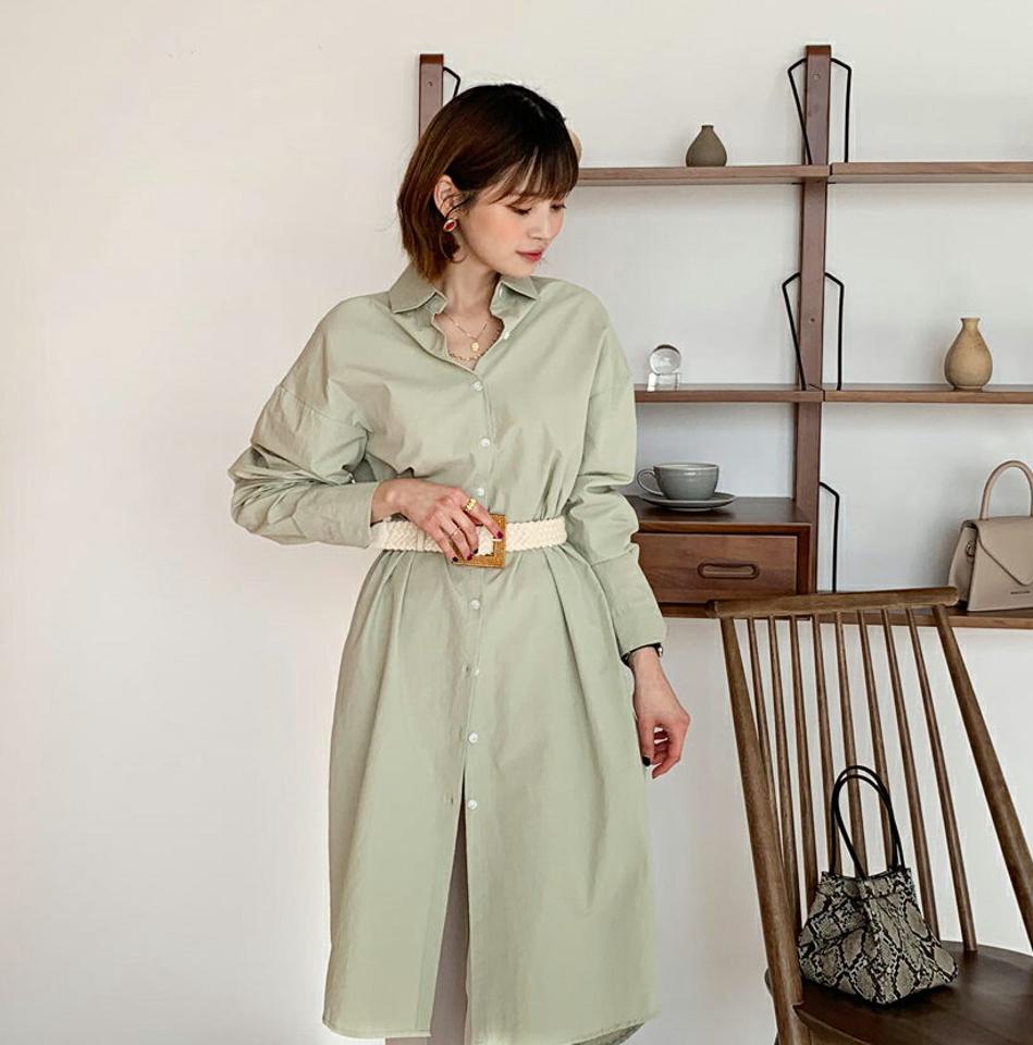 ロングシャツ・全6色・t64812 レディース 【tops】【韓国 ファッション トップス ブラウス シャツ 長袖 ユニーク 体型カバー タック フェミニン カジュアル 無地 デイリー カジュアル 秋 冬】