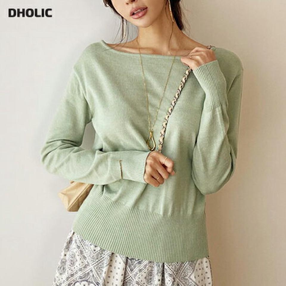 ボートネックニット・全4色・b66365 レディース 【tops】【トップス ニット ニットトップス 長袖 単色 無地 シンプル カジュアル ボートネック ラフ 秋 冬 韓国 ファッション】【ハイホリHIHOLLI】