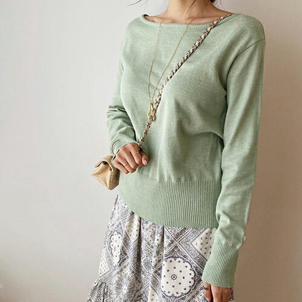 ボートネックニット・全4色・b66365 レディース 【tops】【トップス ニット ニットトップス 長袖 単色 無地 シンプル カジュアル ボートネック ラフ 秋 冬 韓国 ファッション】【ハイホリHIHOLLI】