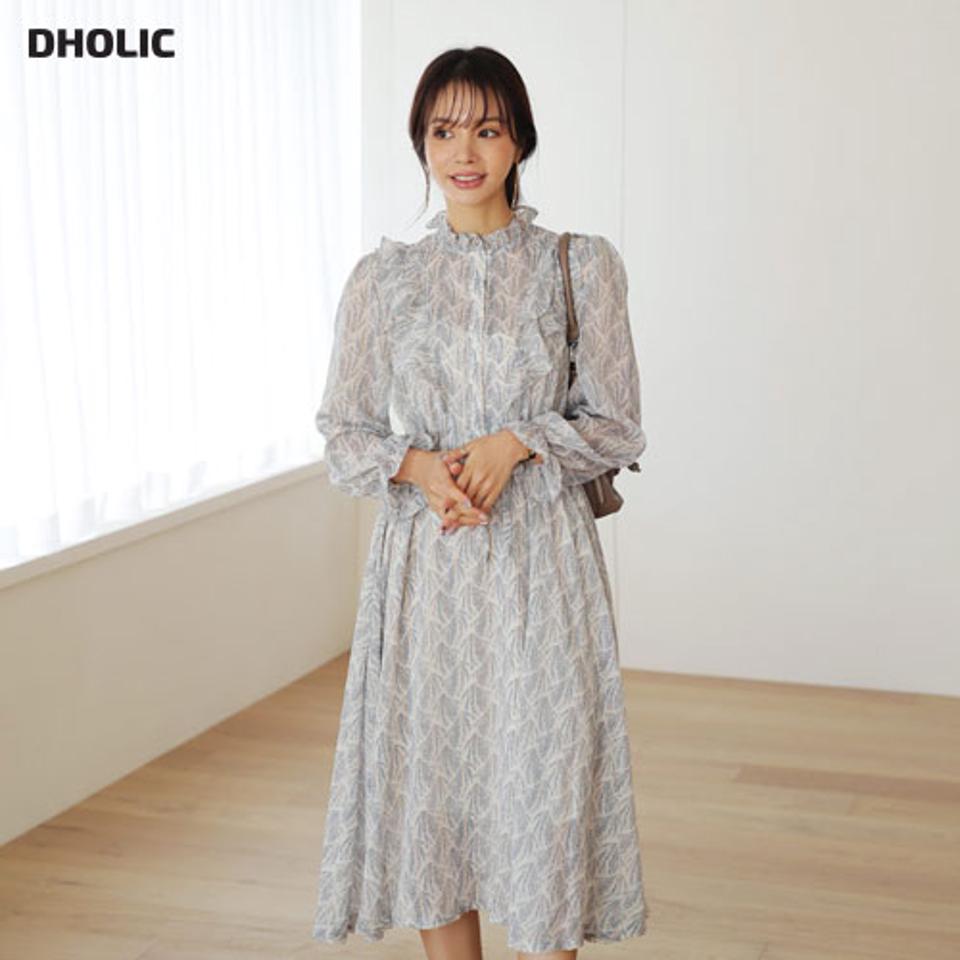 フリル花柄ワンピース・全3色・t66378 レディース 【ops】【ワンピース ロングワンピース 長袖 花柄 フラワー ストリング シフォン 小花柄 可愛い かわいい フェミニン 秋 冬 韓国 ファッション】【ハイホリHIHOLLI】