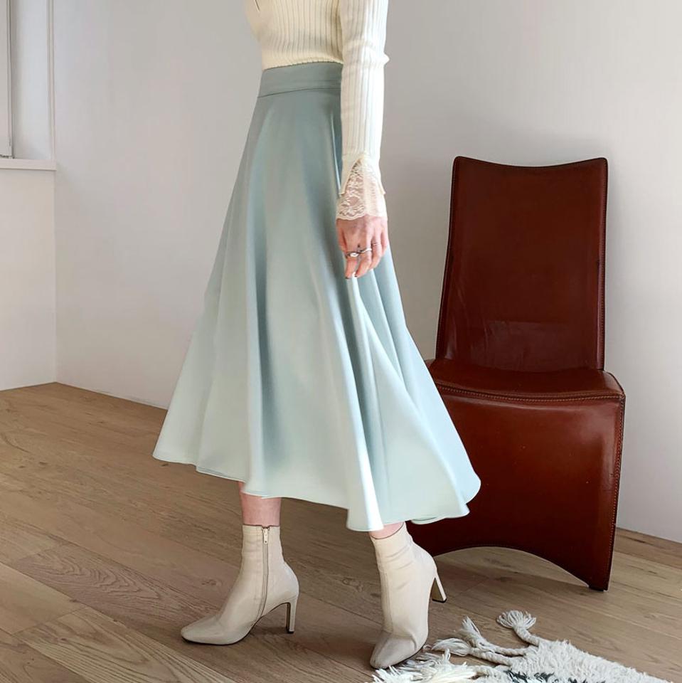 パステルフレアスカート・全5色・t66391 レディース 【sk】【スカート ロング ロングスカート フレア フレアスカート 単色 無地 シンプル パステル きれいめ かわいい 可愛い 秋 冬 韓国 ファッション】【ハイホリHIHOLLI】