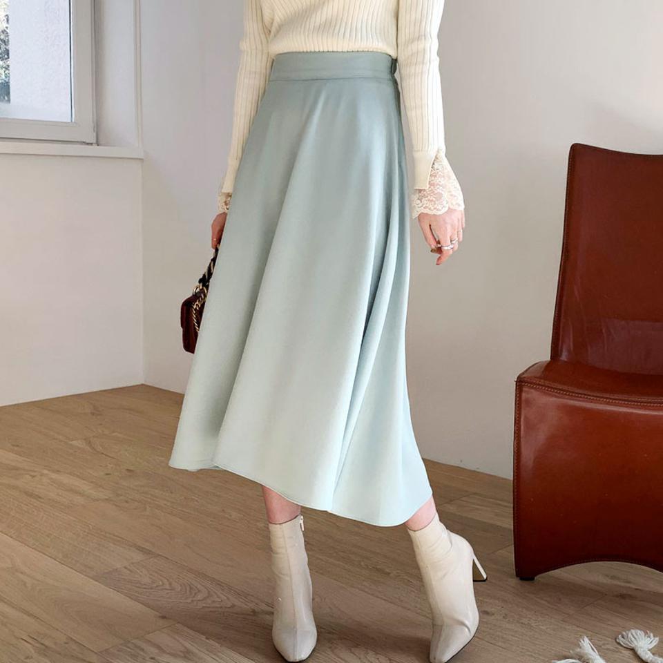 パステルフレアスカート・全5色・t66391 レディース 【sk】【スカート ロング ロングスカート フレア フレアスカート 単色 無地 シンプル パステル きれいめ かわいい 可愛い 秋 冬 韓国 ファッション】【ハイホリHIHOLLI】