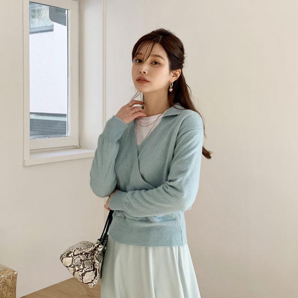 カラーカシュクールニット・全4色・t66369 レディース 【tops】【トップス ニット ニットトップス 長袖 カシュクール レディ フェミニン きれいめ 単色 無地 シンプル 大人 秋 冬 韓国 ファッション】【ハイホリHIHOLLI】