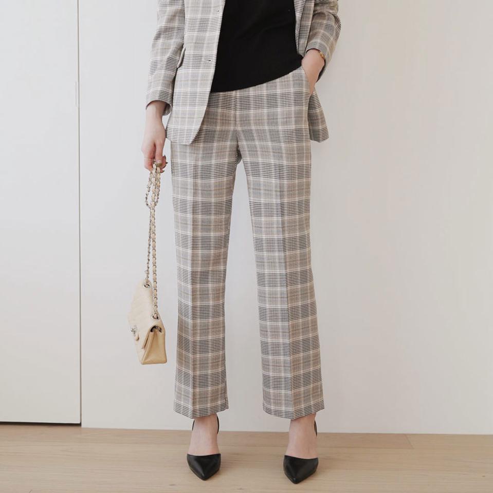 チェックスラックス・全2色・t66386 レディース 【pt】【スラックス パンツ ズボン ロングパンツ チェック柄 グレンチェック 大人 オフィスカジュアル モード 秋 冬 韓国 ファッション】【ハイホリHIHOLLI】