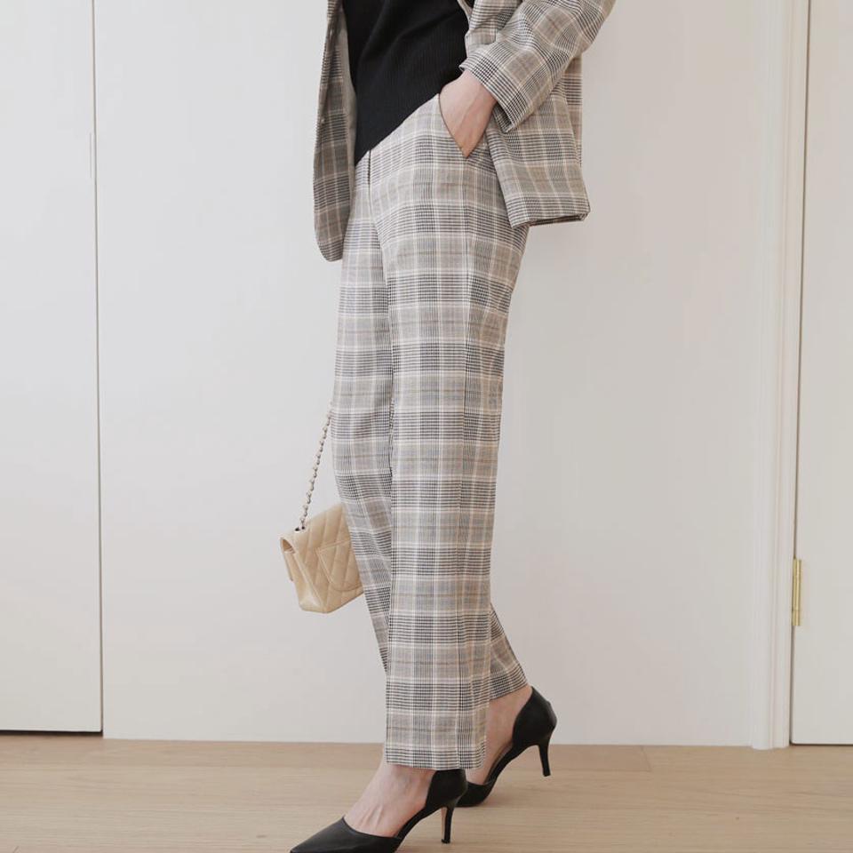 チェックスラックス・全2色・t66386 レディース 【pt】【スラックス パンツ ズボン ロングパンツ チェック柄 グレンチェック 大人 オフィスカジュアル モード 秋 冬 韓国 ファッション】【ハイホリHIHOLLI】