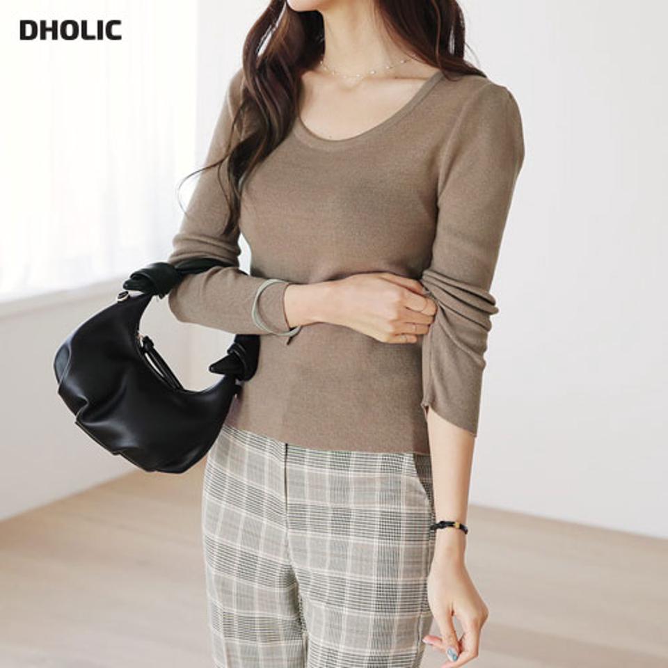 Uネックニット・全4色・b66364 レディース 【tops】【トップス ニット ニットトップス Uネック 長袖 単色 無地 シンプル ベーシック 大人 カジュアル 秋 冬 韓国 ファッション】【ハイホリHIHOLLI】