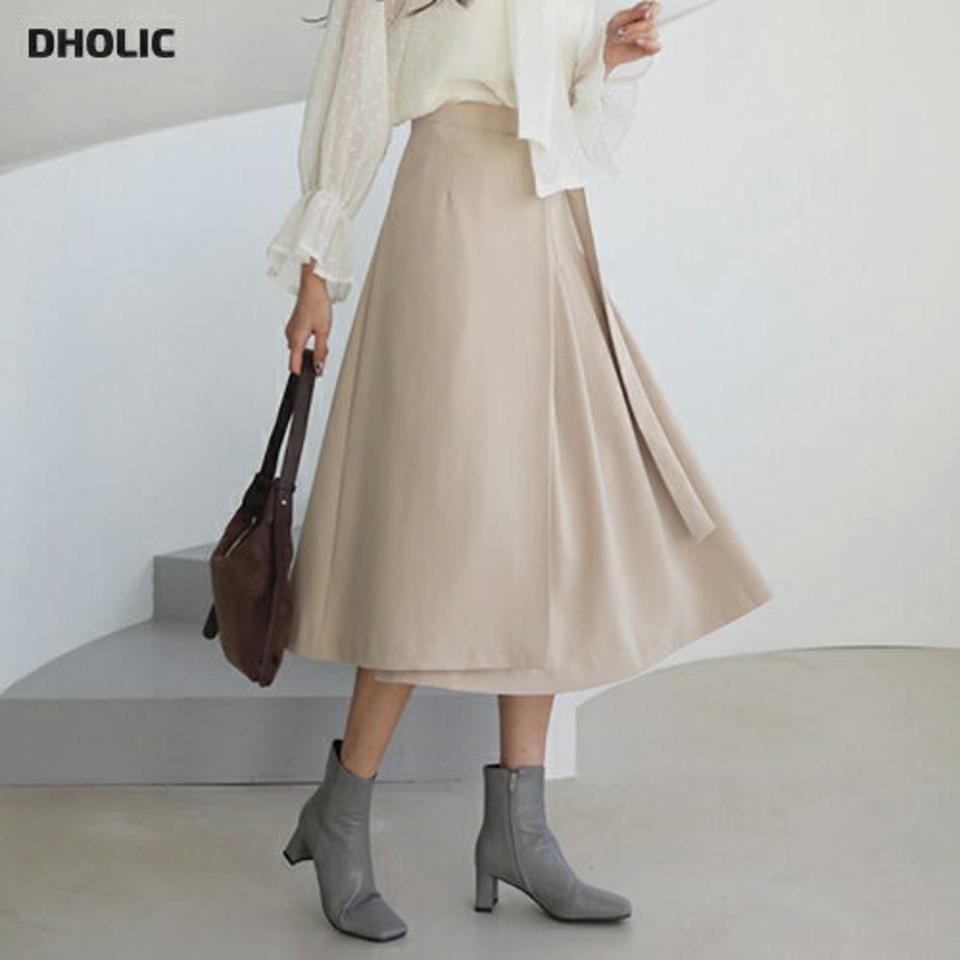 ベルトプリーツラップスカート・全3色・t66404 レディース 【sk】【スカート ミディ丈 ミディスカート ラップスカート ラップデザイン プリーツ プリーツスカート フェミニン シンプル かわいい 秋 冬 韓国 ファッション】【ハイホリHIHOLLI】