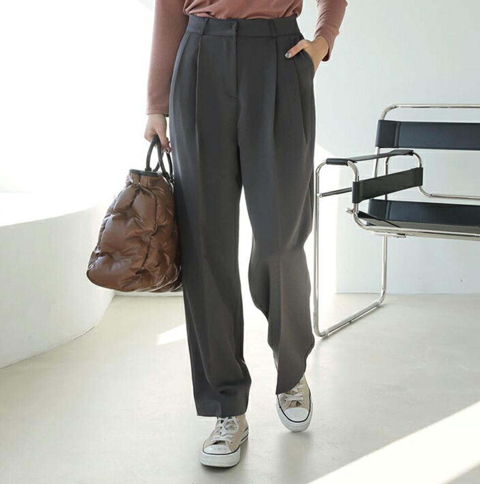 【只今10%OFF】ツータックワイドスラックス・全2色・t66297 レディース 【pt】【スラックス パンツ ズボン ロングパンツ ツータック 単色 無地 シンプル 大人 きれいめ オフィスカジュアル ワイドスラックス ワイド 秋 冬 韓国 ファッション】【ハイホリHIHOLLI】