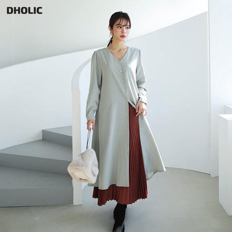 ベルト付Vネックワンピース・全3色・t66288 レディース 【ops】【ワンピース Vネック 長袖 ロング ロングワンピース 単色 無地 シンプル 大人 秋 冬 韓国 ファッション】【ハイホリHIHOLLI】