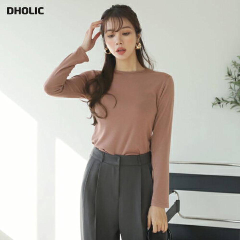 ラウンドTシャツ・全5色・b66279 レディース 【tops】【トップス Tシャツ ロンT 長袖 単色 無地 シンプル ベーシック 無地T カジュアル ラフ 女の子 男の子 秋 冬 韓国 ファッション】【ハイホリHIHOLLI】