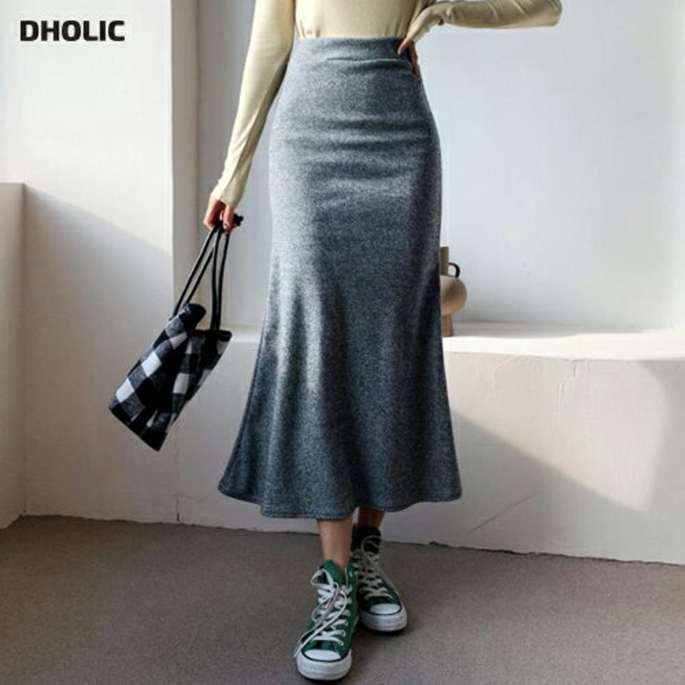 スリムフレアスカート・全4色・t66402 レディース 【sk】【スカート ロング ロングスカート フレア フレアスカート スリム ウエストゴム ニット ニットスカート 柔らかい フェミニン かわいい 可愛い 秋 冬 韓国 ファッション】【ハイホリHIHOLLI】