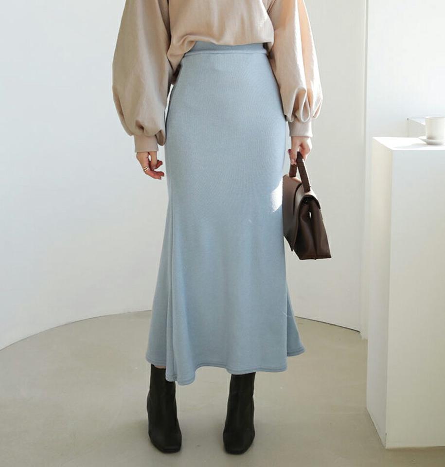 スリムフレアスカート・全4色・t66402 レディース 【sk】【スカート ロング ロングスカート フレア フレアスカート スリム ウエストゴム ニット ニットスカート 柔らかい フェミニン かわいい 可愛い 秋 冬 韓国 ファッション】【ハイホリHIHOLLI】