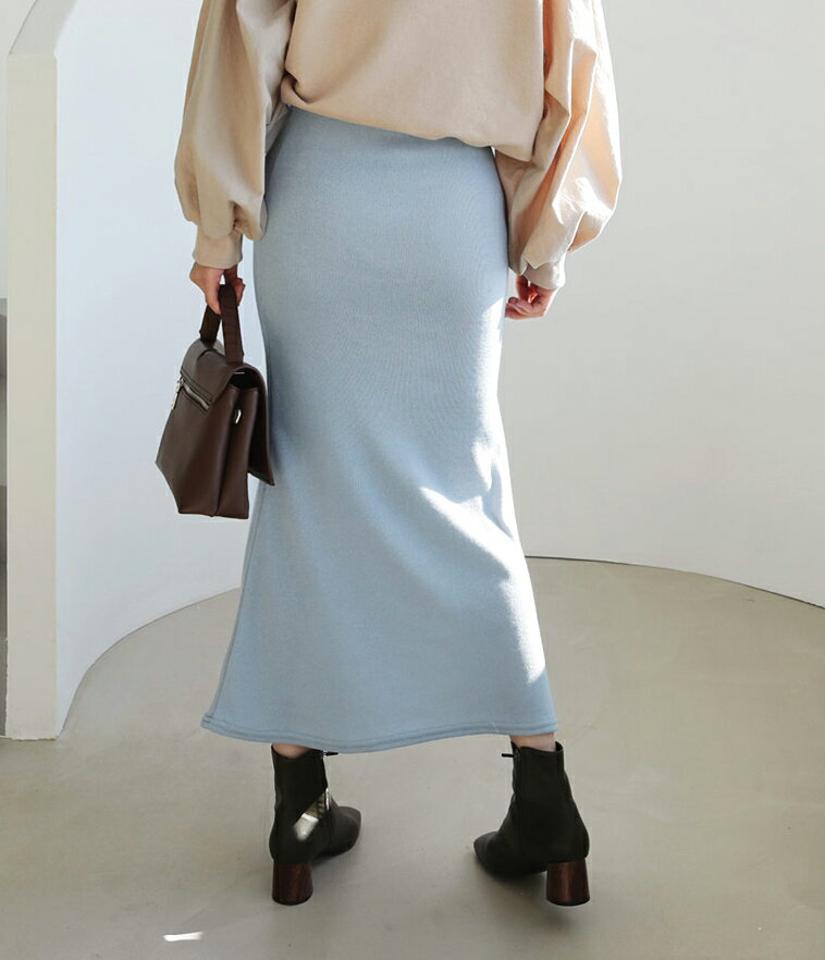 スリムフレアスカート・全4色・t66402 レディース 【sk】【スカート ロング ロングスカート フレア フレアスカート スリム ウエストゴム ニット ニットスカート 柔らかい フェミニン かわいい 可愛い 秋 冬 韓国 ファッション】【ハイホリHIHOLLI】