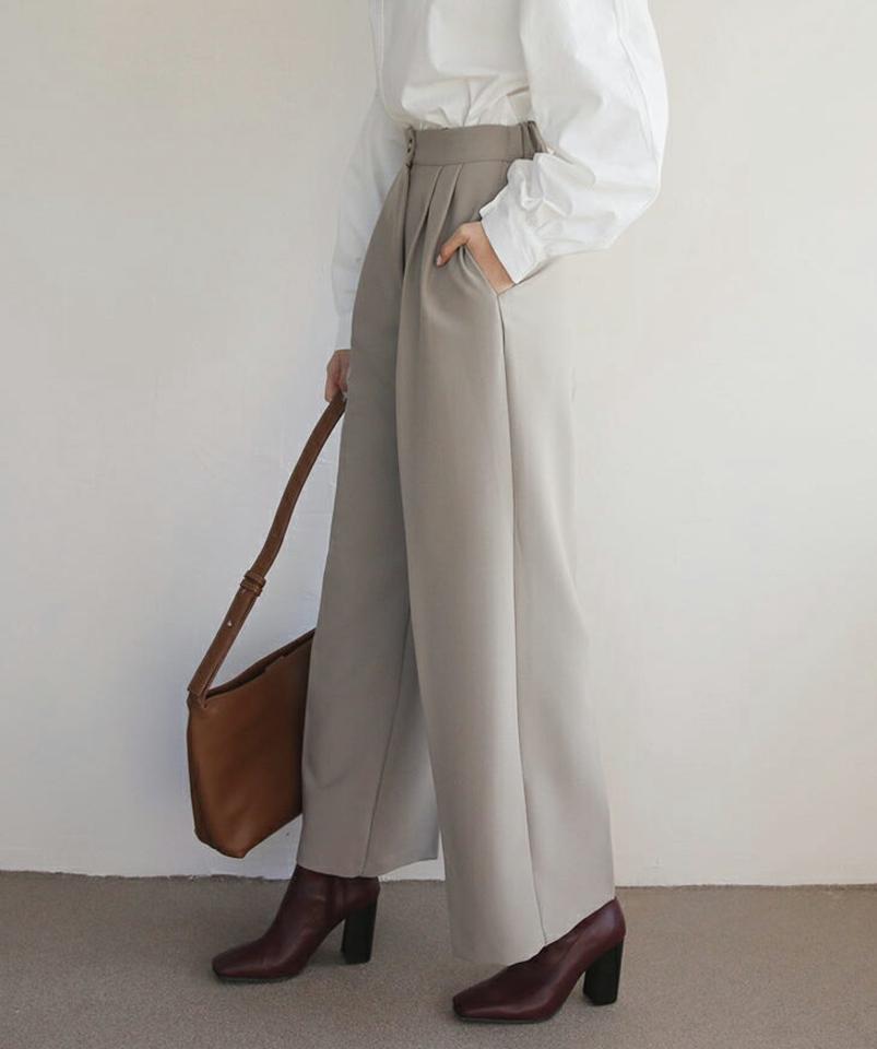 ワイドスラックス・全4色・t66316 レディース 【pt】【スラックス ワイドスラックス ワイド パンツ ズボン ロングパンツ 単色 無地 シンプル 大人 きれいめ 秋 冬 韓国 ファッション】【ハイホリHIHOLLI】