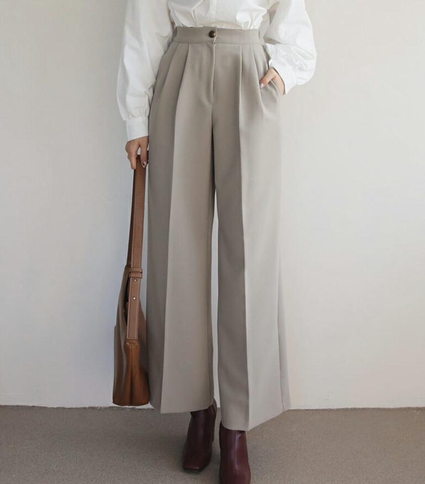 ワイドスラックス・全4色・t66316 レディース 【pt】【スラックス ワイドスラックス ワイド パンツ ズボン ロングパンツ 単色 無地 シンプル 大人 きれいめ 秋 冬 韓国 ファッション】【ハイホリHIHOLLI】