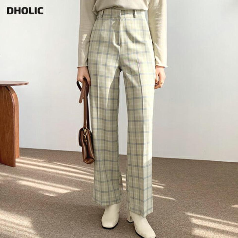 【只今10%OFF】チェックロングスラックス・全2色・t56640 レディース 【pt】【韓国 ファッション ボトムス パンツ スラックス トレンディ ストレートスラックス ストレート サイドポケット 細身 フィット スリム　体型カーバー モダン チェック カジュアル 秋 冬】