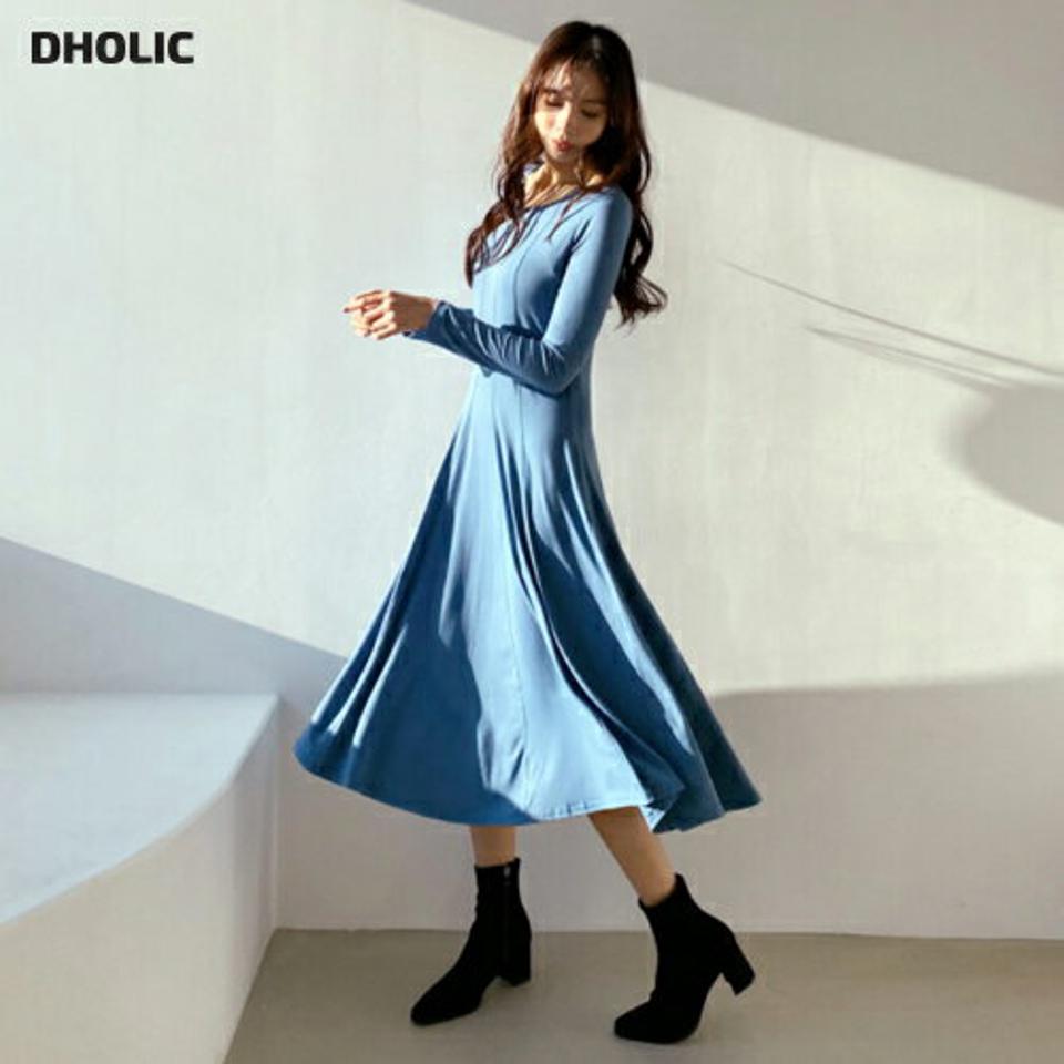 ラインディテールワンピース・全3色・b66398 レディース 【ops】【ワンピース ロング ロングワンピース 長袖 単色 無地 シンプル Aライン スリム 秋 冬 韓国 ファッション】【ハイホリHIHOLLI】