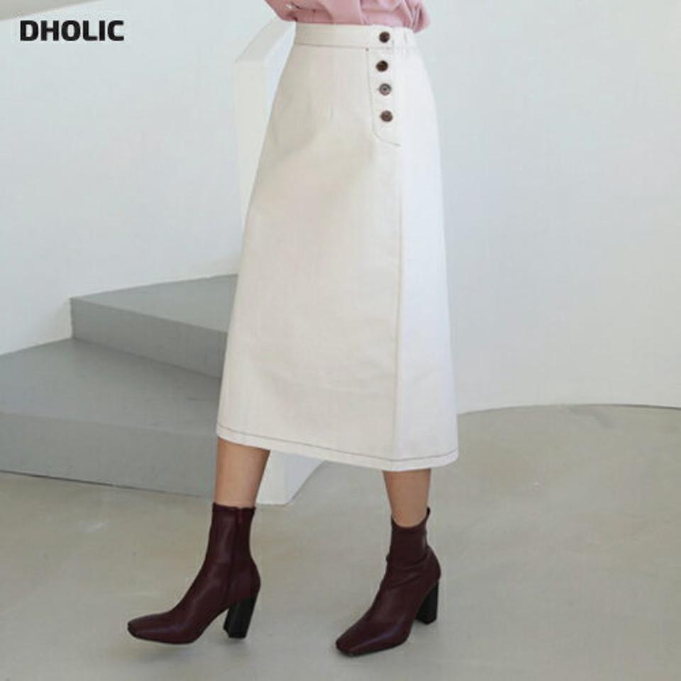 サイドボタンステッチスカート・全3色・t66305 レディース 【sk】【スカート ミディ丈 ミディスカート ステッチ サイドボタン 単色 無地 シンプル カジュアル 秋 冬 韓国 ファッション】【ハイホリHIHOLLI】