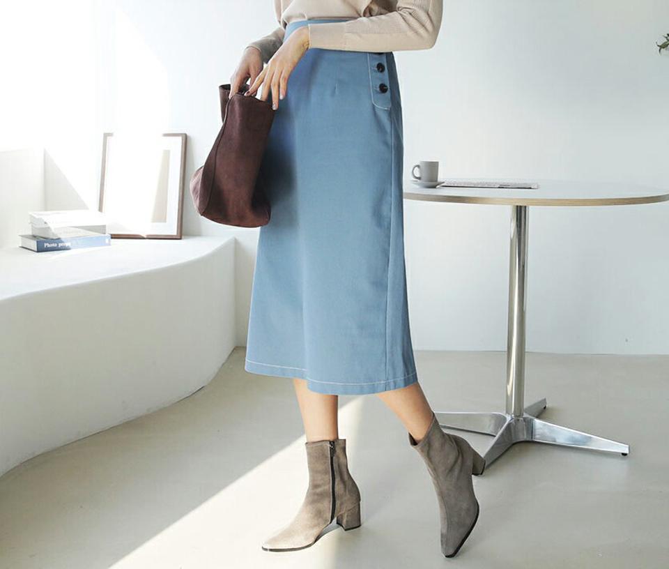 サイドボタンステッチスカート・全3色・t66305 レディース 【sk】【スカート ミディ丈 ミディスカート ステッチ サイドボタン 単色 無地 シンプル カジュアル 秋 冬 韓国 ファッション】【ハイホリHIHOLLI】