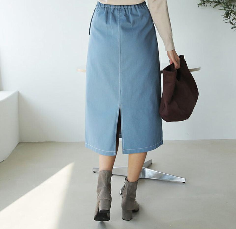 サイドボタンステッチスカート・全3色・t66305 レディース 【sk】【スカート ミディ丈 ミディスカート ステッチ サイドボタン 単色 無地 シンプル カジュアル 秋 冬 韓国 ファッション】【ハイホリHIHOLLI】