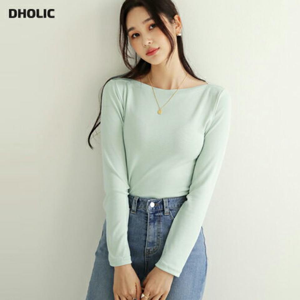 ボートネックTシャツ・全4色・t56619 レディース 【tops】【韓国 ファッション トップス Tシャツ 長袖 ラウンドネック デイリー ベーシック カジュアル 無地 ボートネック デコルテ シンプル カジュアル 秋 冬】