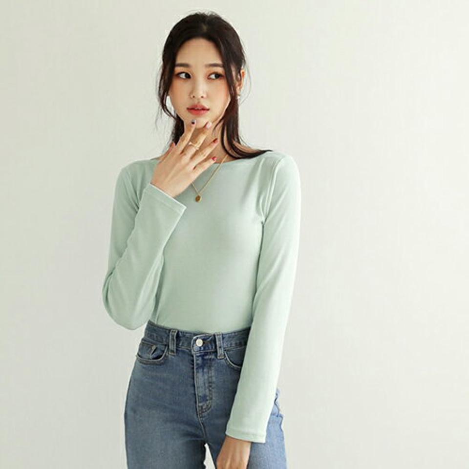 ボートネックTシャツ・全4色・t56619 レディース 【tops】【韓国 ファッション トップス Tシャツ 長袖 ラウンドネック デイリー ベーシック カジュアル 無地 ボートネック デコルテ シンプル カジュアル 秋 冬】