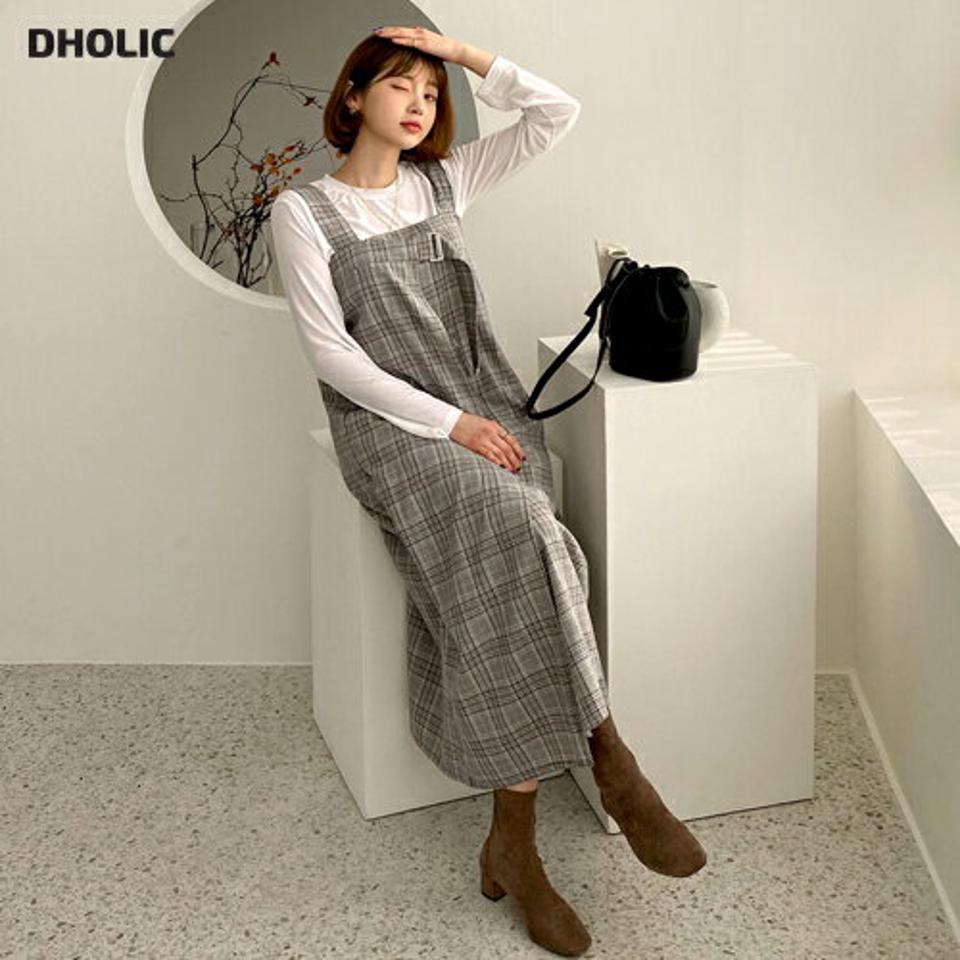 2TYPEラップスリーブレスワンピース・全4色・t56654 レディース 【ops】【韓国 ファッション ワンピース ロング ロングワンピス ラップ スリーブレス 無地 チェック パターン スクエアネック レイヤード ラップ調 バックル フェミニン 上品 カジュアル 秋 冬】