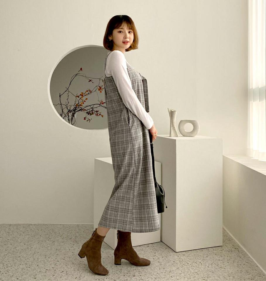 2TYPEラップスリーブレスワンピース・全4色・t56654 レディース 【ops】【韓国 ファッション ワンピース ロング ロングワンピス ラップ スリーブレス 無地 チェック パターン スクエアネック レイヤード ラップ調 バックル フェミニン 上品 カジュアル 秋 冬】