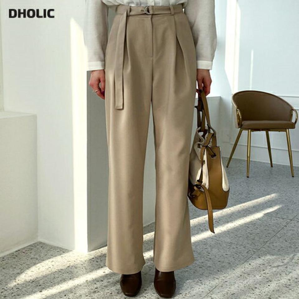 ベルト付ワイドスラックス・全3色・t56642 レディース 【pt】【韓国 ファッション ボトムス パンツ スラックス トレンディ ワイドスラックス ワイド ウエストベルト サイドポケット 細身 ルーズ　ゆったり　体型カーバー カジュアル 秋 冬】