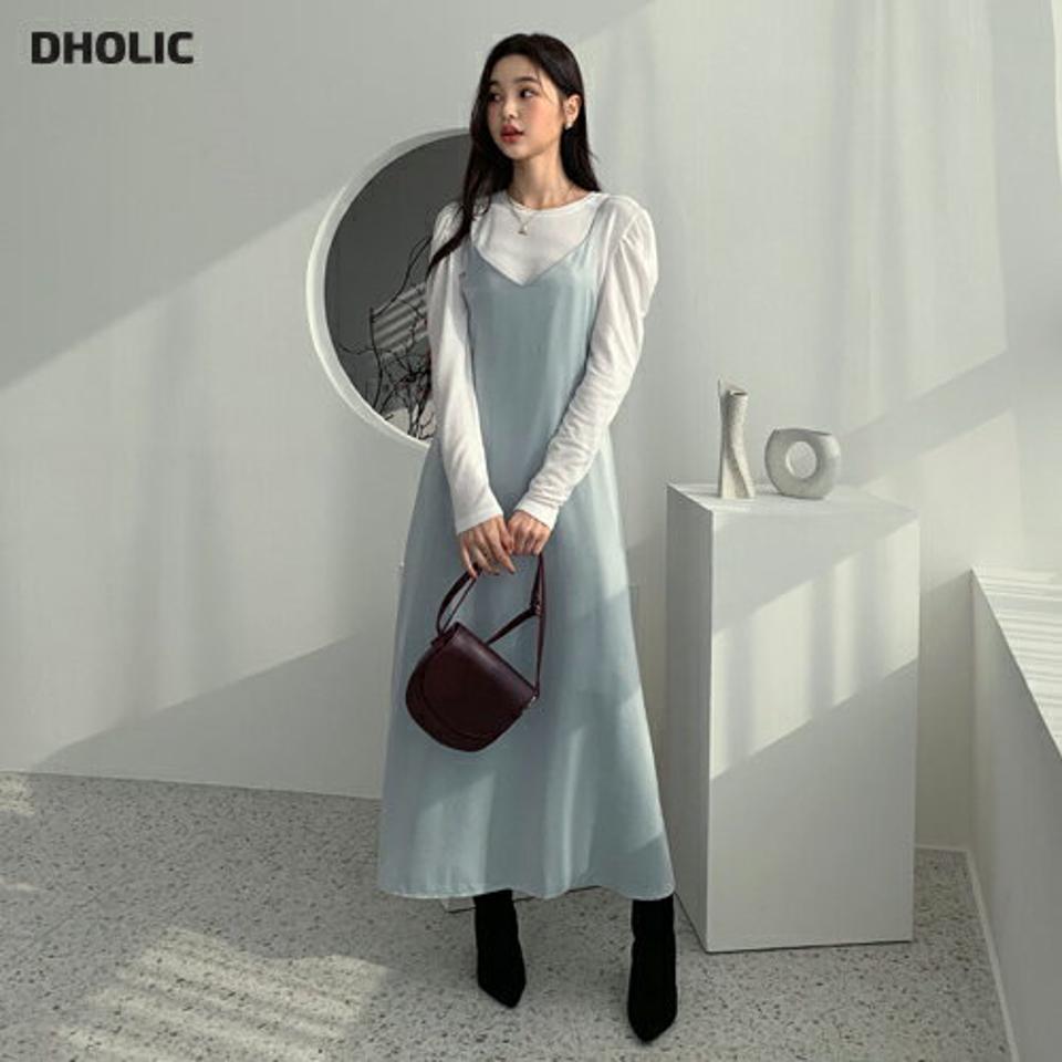 【只今10%OFF】フレアキャミワンピース・全2色・t56632 レディース 【ops】【韓国 ファッション ワンピース ロング ロングワンピス フレア キャミワンピース キャミソール デイリー Vネック 無地 細身 体型カバー カジュアル 秋 冬】