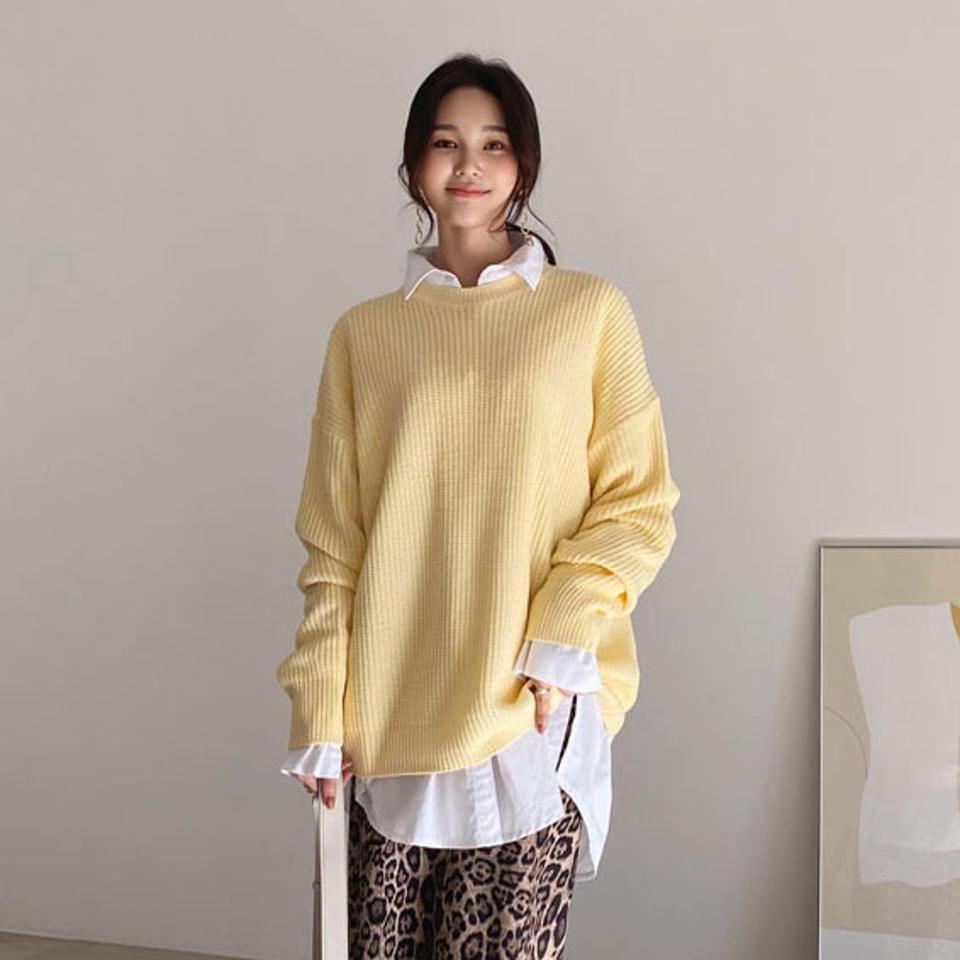 ルーズラウンドニット・全6色・a61444 レディース 【tops】【韓国 ファッション トップス ニット 長袖 ぼわん袖 ラウンドネック ルーズ ゆったり 細身 体型カーバー デイリー ベーシック 無地 上品 フェミニン シンプル カジュアル 秋 冬】