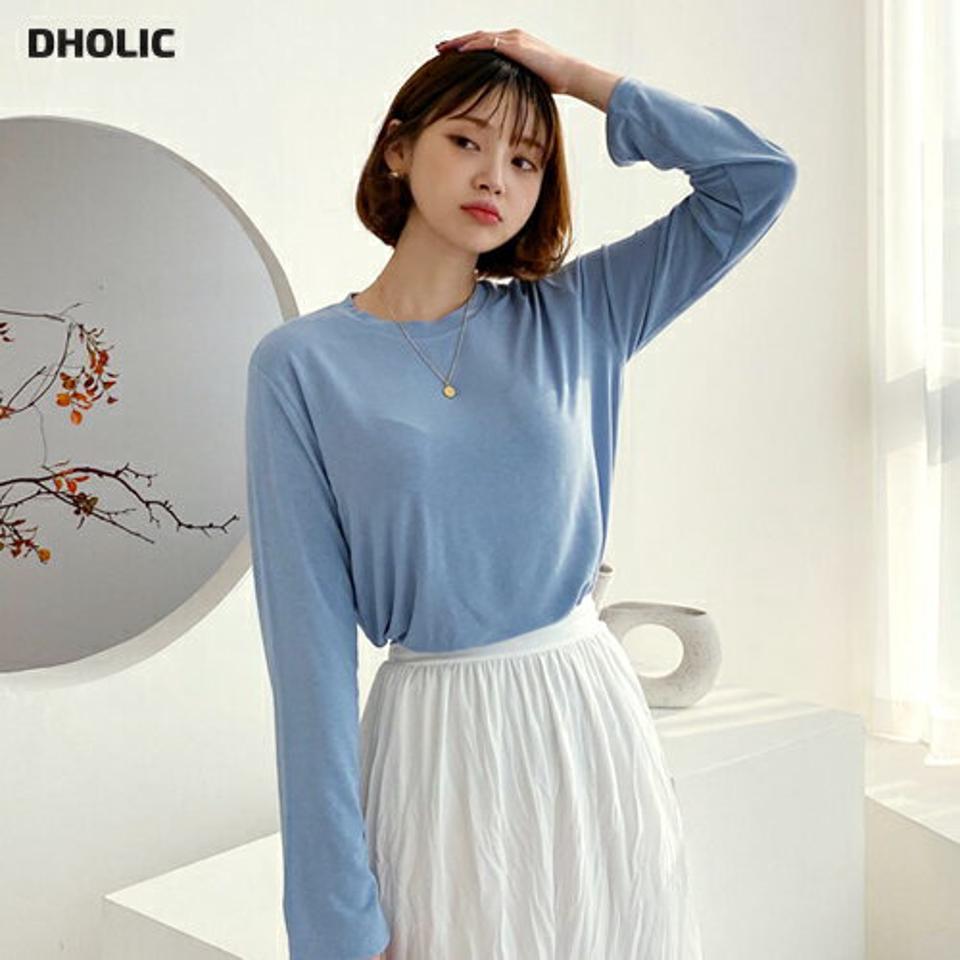 ラウンドネックTシャツ・全5色・t56618 レディース 【tops】【韓国 ファッション トップス Tシャツ 長袖 ラウンドネック サイドスリット デイリー ベーシック カジュアル 無地 カジュアル 秋 冬】