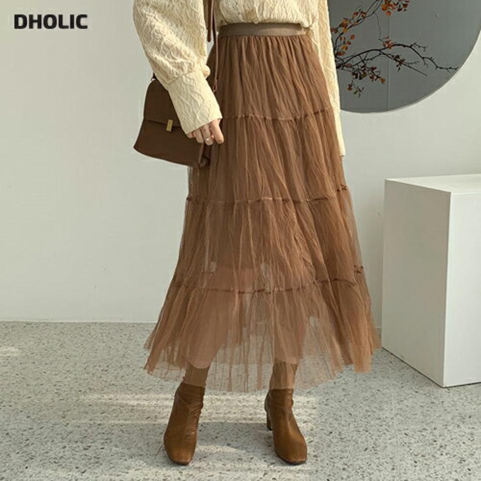 チュールティアードスカート・全3色・t56690 レディース 【sk】【韓国 ファッション ボトムス スカート ロング ロングスカート チュール ティアード ボリューム ウエストゴム フェミニン チュールスカート 上品 カジュアル 秋 冬】