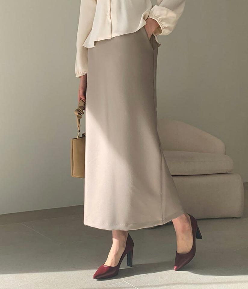 ポケットHラインスカート・全3色・t61454 レディース 【sk】【韓国 ファッション ボトムス スカート ロング 台型 Hライン ウエストゴム サイドファスナー スリット 無地 スリム 細身 バックゴム デイリー カジュアル 秋 冬】