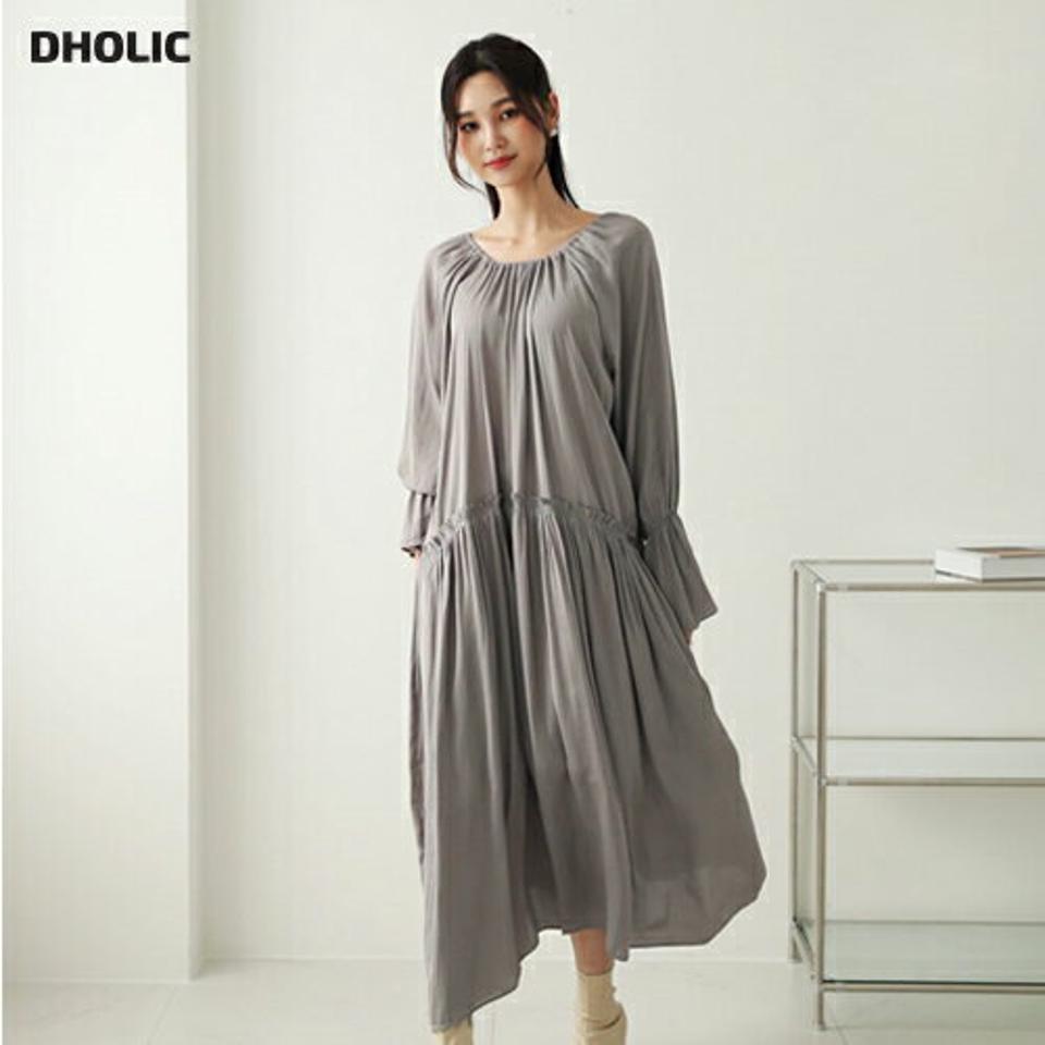 ギャザーワンピース・全3色・t56635 レディース 【ops】【韓国 ファッション ワンピース ロング ロングワンピス 長袖 ナチュラル ギャザーワンピース ギャザー 上品 光沢 オフショルダー フリル デコルテ 体型カバー デイリー カジュアル 秋 冬】