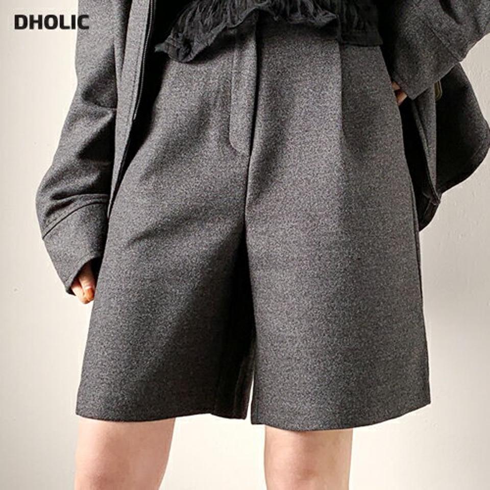 ハーフパンツ・全2色・t61450 レディース 【pt】【韓国 ファッション ボトムス パンツ ハーフパンツ ショートパンツ ワイド バックゴム サイドポケット 細身 体型カーバー モダン ベーシック　デイリー カジュアル 秋 冬】