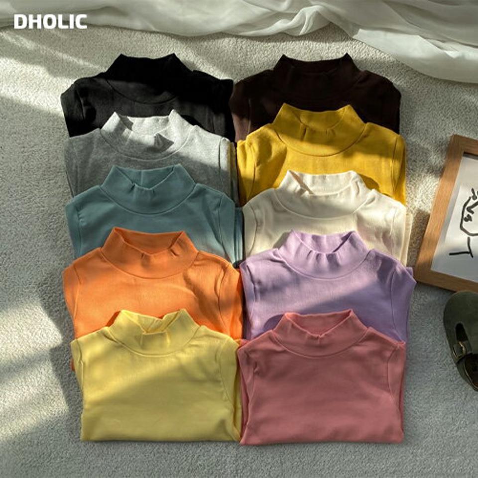 ベーシックハイネックTシャツ(kids)・u09678 キッズ【3~8才】【tops】【トップス Tシャツ ハイネック ロンT 無地T 無地 単色 ベーシック シンプル カジュアル 女の子 男の子 秋 冬 韓国 韓国子供服 子供 こども 子供服 こども服】【KIDS】