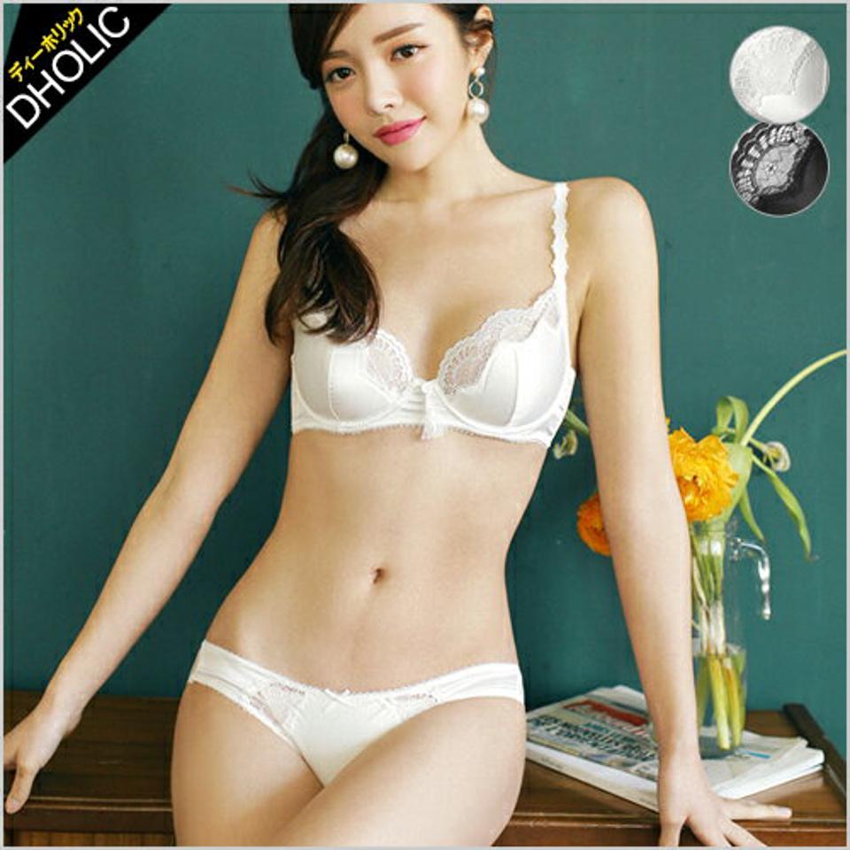 サテンレースポイントブラ&ショーツSET・全2色 e42872 レディース【uw】【下着 アンダーウェア セット ブラジャー パンツ 透け感 シースルー セクシー】