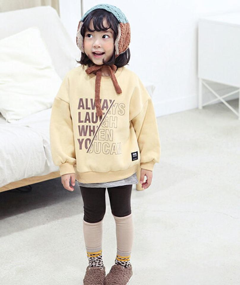 両起毛レタリングスウェット&レギンス上下SET・p010619 キッズ 【3~8才】【pt】【韓国 ファッション セットアップ スウェット トレーナー 長袖 ロング パンツ レギンス スパッツ 女の子 男の子 キッズ 子供服 幼稚園 通学 通園 低学年 秋 冬】【KIDS】