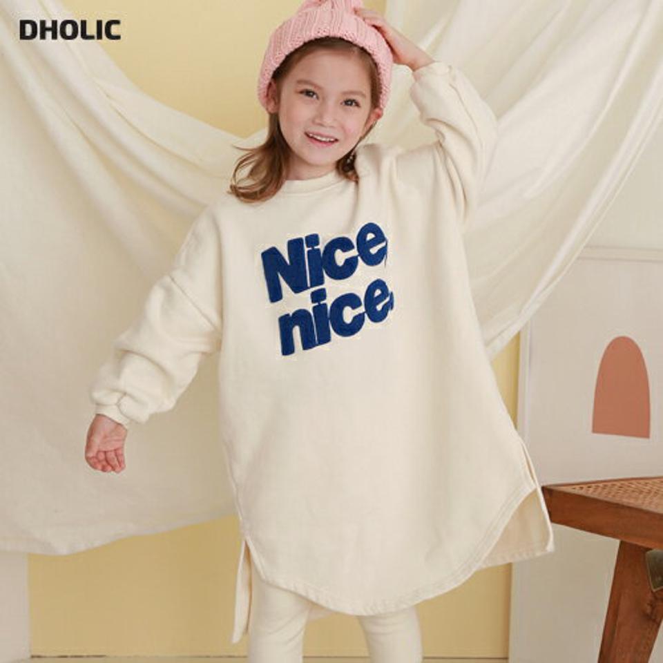 裏起毛ナイススウェットワンピース・p009822 キッズ【3~8才】【ops】【ワンピース ミディ丈 ミディワンピース ロゴ 長袖 カジュアル ラフ 裏起毛 女の子 男の子 冬 韓国 韓国子供服 子供 こども 子供服 こども服】【KIDS】